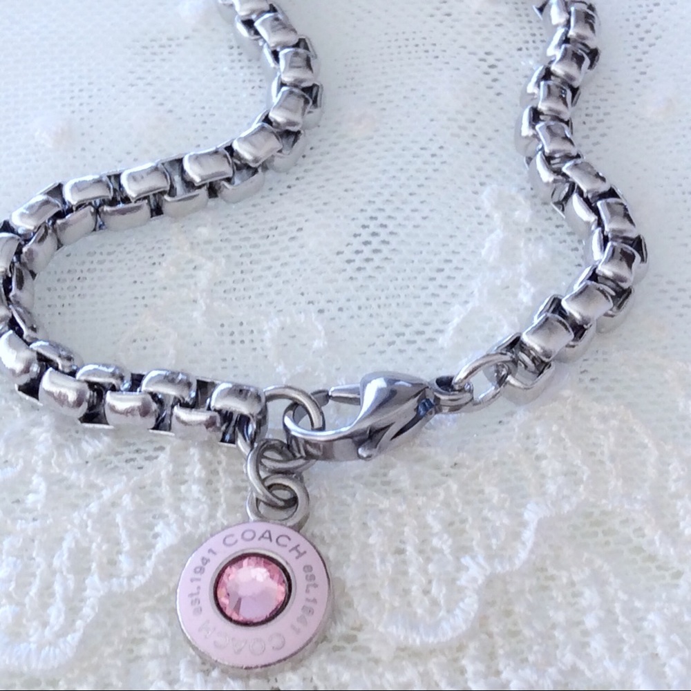 Coach BCA Pink Crystal Charm Bracelet